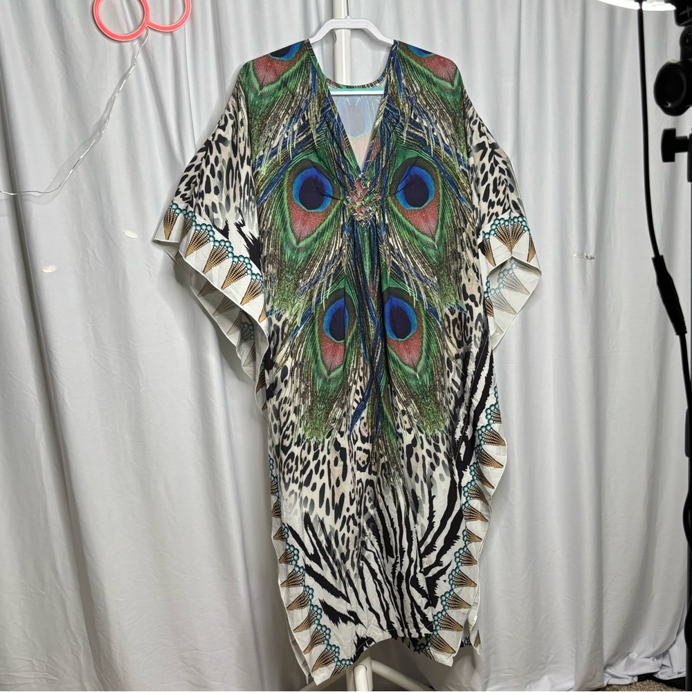 Peacock Feather Print Dress/swimming suit cover up